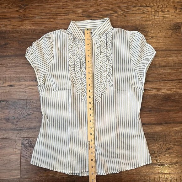 Suzy Shier Y2K Striped Ruffle Blouse Women S Vintage Preppy Button Up Blouse - Picture 3 of 6